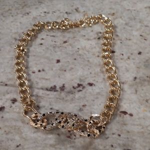 Bold Goldtone Enameled Cuban Link Chain Necklace with Decorative Centerpiece